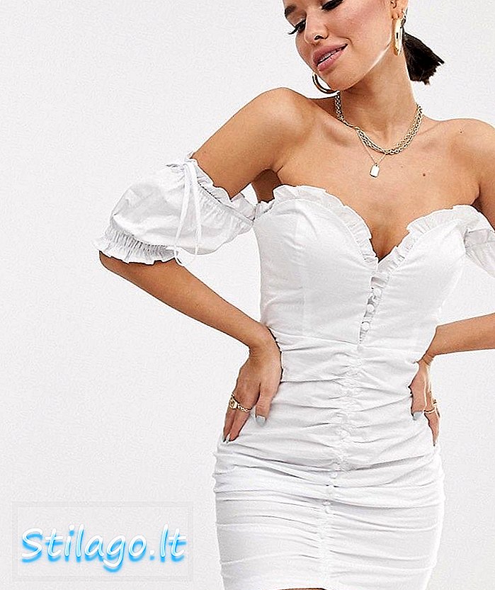 תשוקה ציבורית X ליסי רודדי שמלת מיני עוזרת חלב עם שרוולים ורך נפוח - לבן