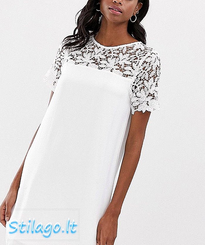 Vila кружевное мини-платье с кокеткой-белый