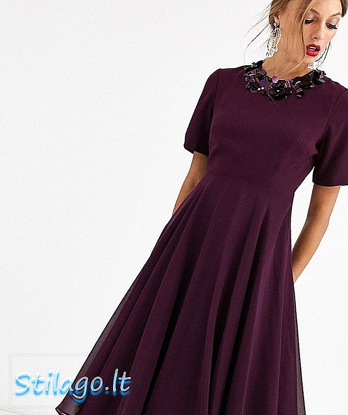 Obleka ASOS DESIGN vrhunsko okrašena vratu midi obleka-vijolična