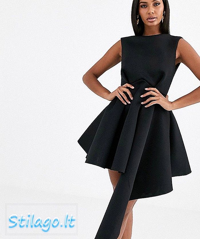 ASOS DESIGN asimetrik etek-Siyah yüksek boyunlu mini patenci elbise