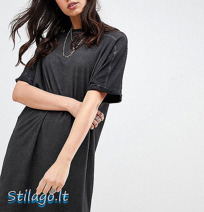 ASOS DESIGN Lang t-shirt kjole med rullede ærmer og vask-sort