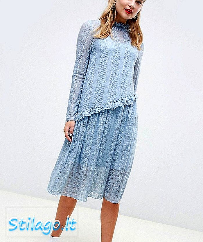 Potongan Lace Midi Dress-Blue
