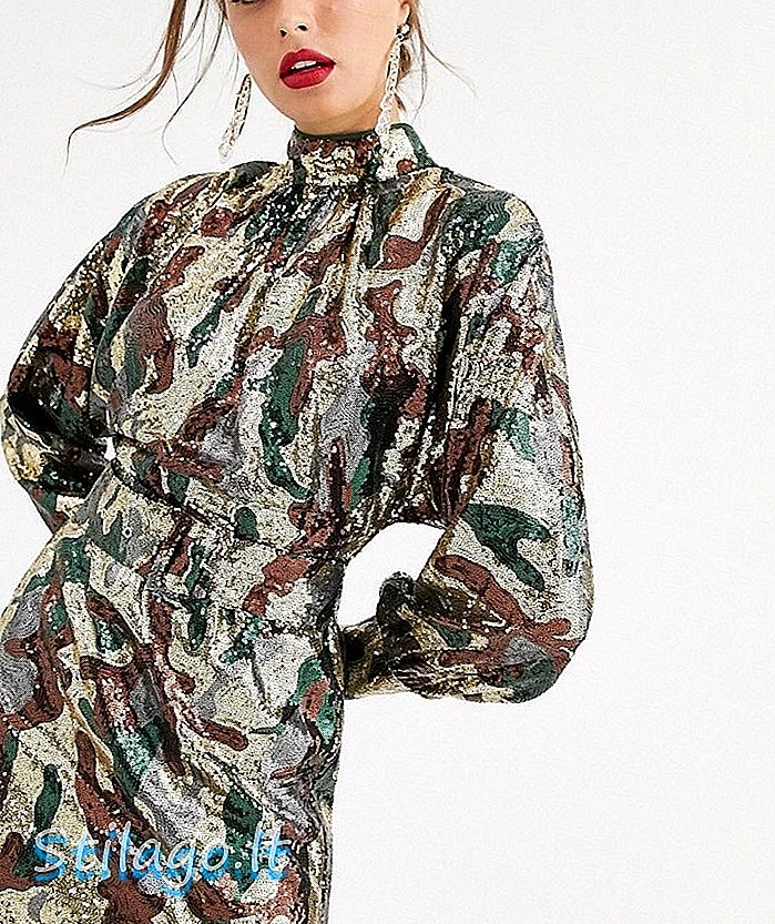 ASOS DESIGN - Mini-jurk met camouflage lovertjes in slouchy pasvorm met riem-multi
