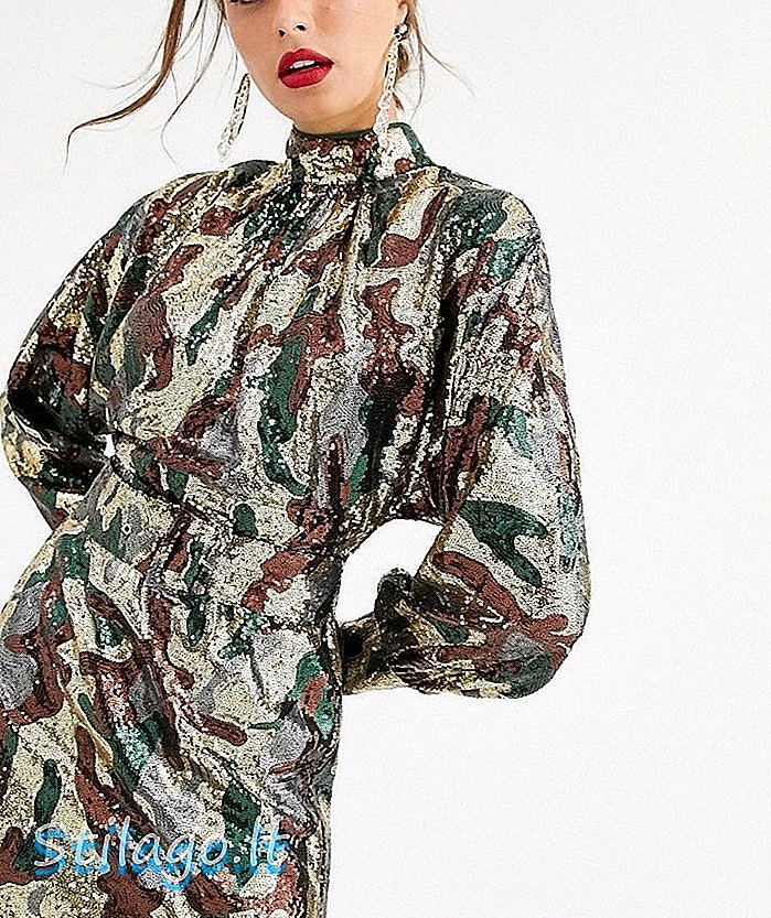 ASOS DESIGN mini šaty v camo flitre v slouchy fit s opaskom-Multi