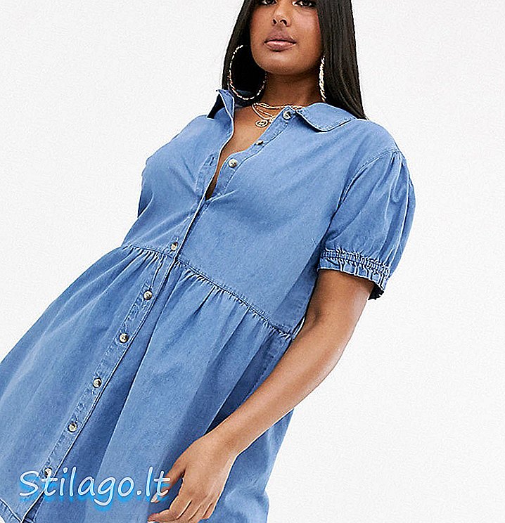 ASOS DESIGN Curive traper mini haljina s ovratnikom u plavoj boji