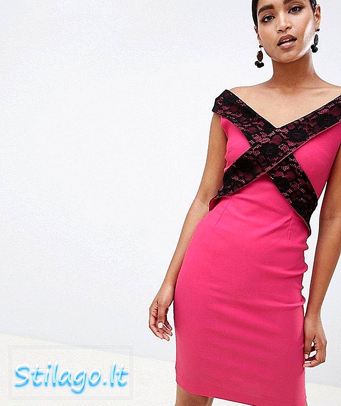 Vestido lápiz de encaje con parte delantera cruzada Vesper-Rosa