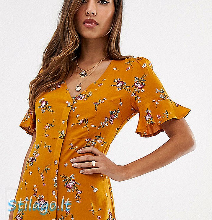Botão exclusivo Boohoo através do vestido de chá em floral laranja - Multi