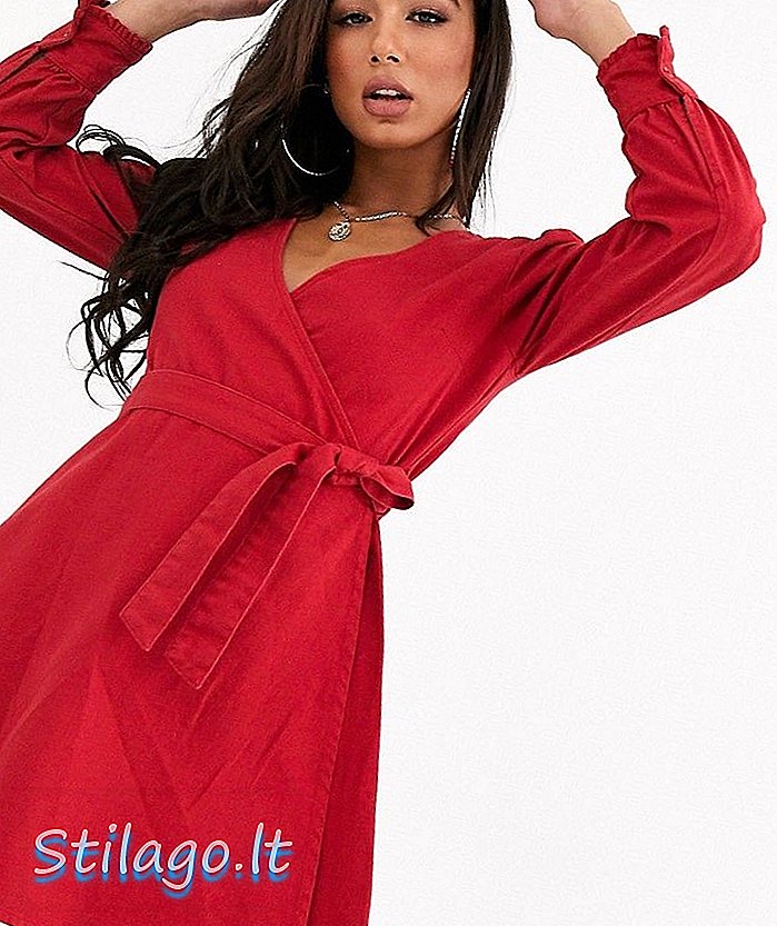 Легкое мини-платье с запахом джинсовой ткани ASOS DESIGN - красный