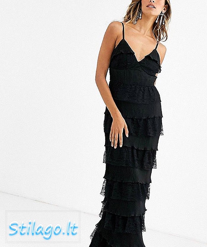 Wiecznie wyjątkowa sukienka maxi z falbanami - czarna