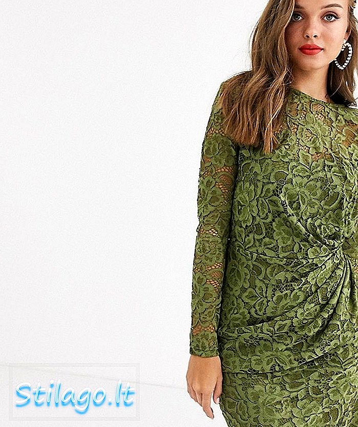 בובות נייר שמלת שרוול ארוך תחרה מיני שרוך ארוך בצבע ירוק זית