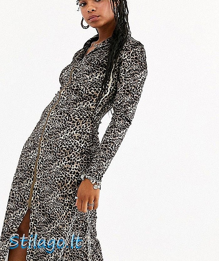 Obleka midi z dolgimi rokavi Emory Park v leopardovem tisku-rjava