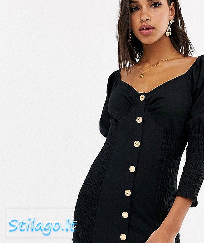 Butang ASOS DESIGN melalui gaun mini berpakaian-Hitam