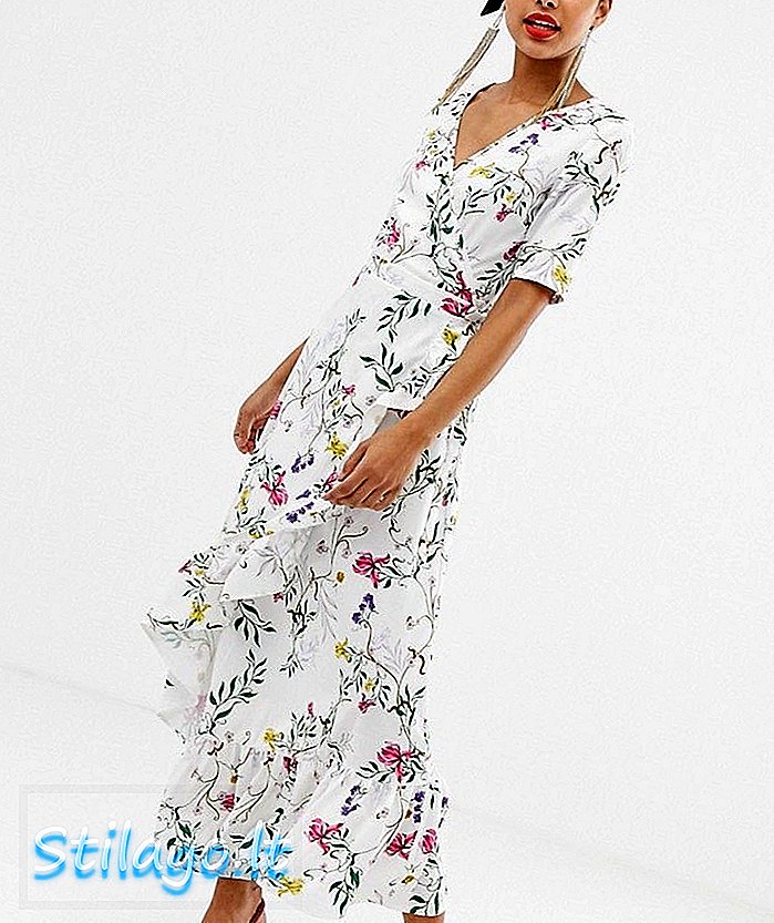 منفرد 21 پھولوں کی لپیٹ مختصر آستین میکسی لباس ملٹی
