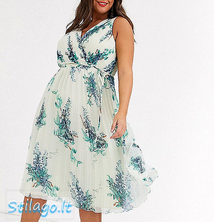 Платье миди с изогнутым лифом и цветочным принтом ASOS DESIGN