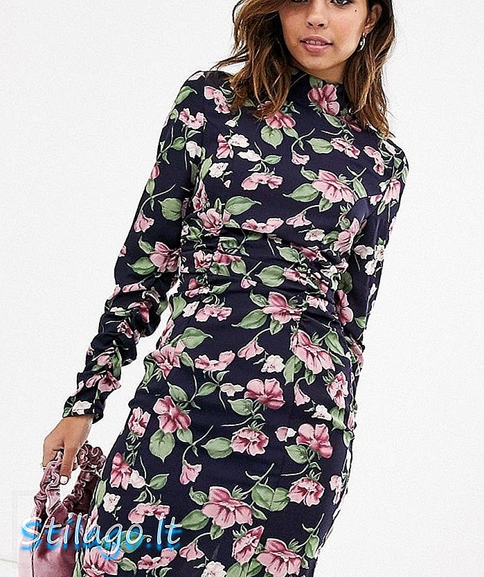 Unique21 květinové šaty s vysokým krkem-Multi