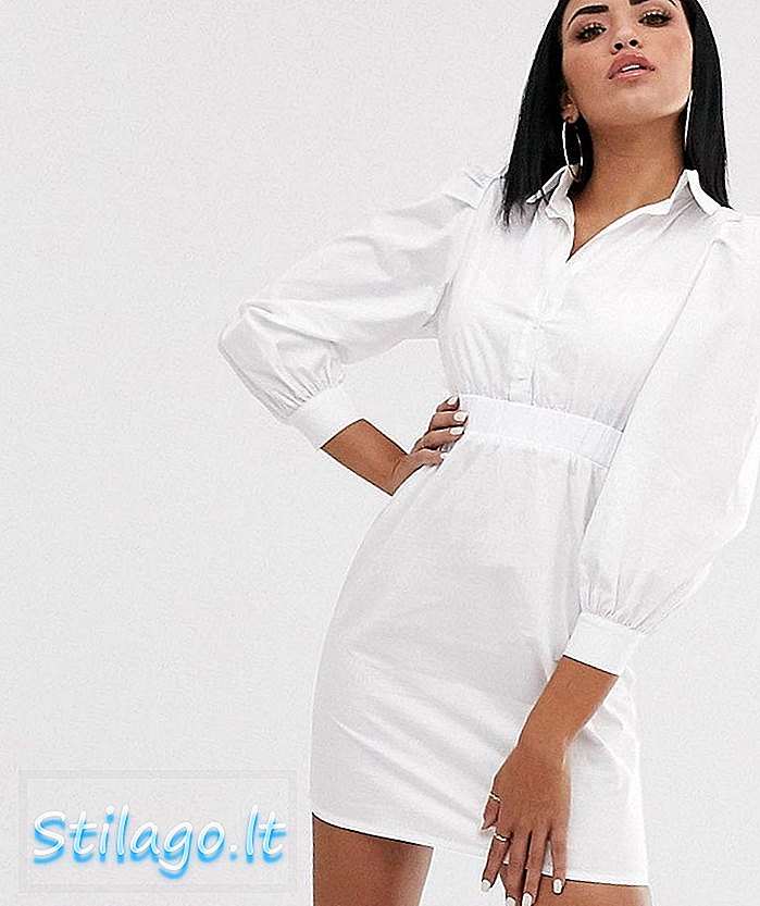 „Boohoo“ marškinių suknelė su pūstomis rankovėmis, balta