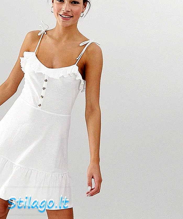 ASOS DESIGN Mini Sommerkleid mit Knopfleiste und Pep Saum-Weiß