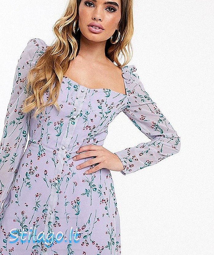 Missguided - Robe patineuse à encolure carrée lilas ditsy floral-Violet