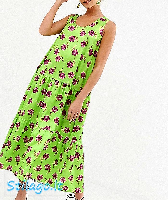 Liquorish En midi-kjole i grøn blomsterprint