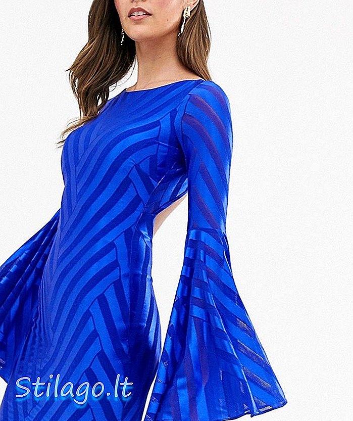 City Goddess bell sleeve open back mini dress-Blue