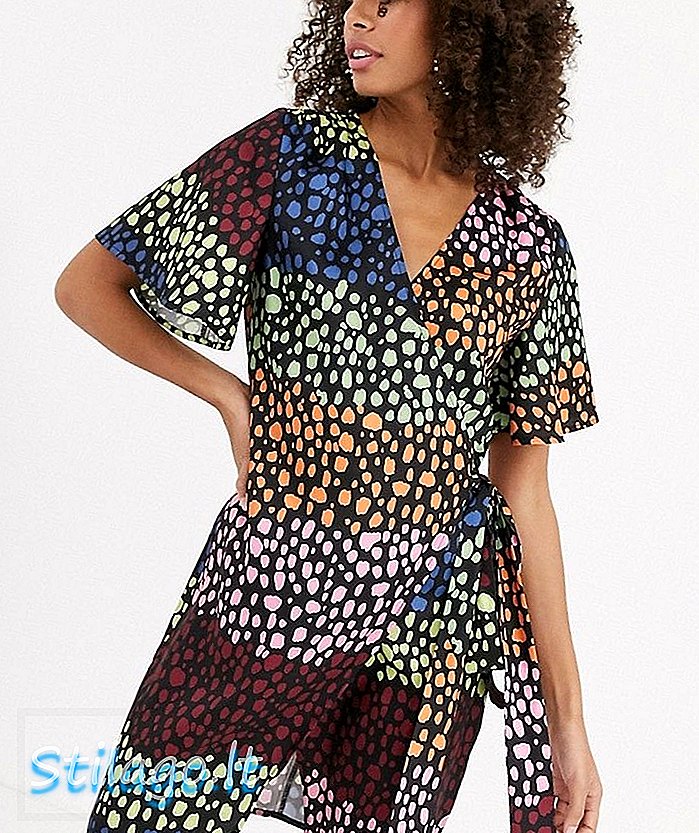 Nekad nav pilnībā apģērbta apvelkama mini kleita ar kontrasta leoparda drukāšanu-Multi