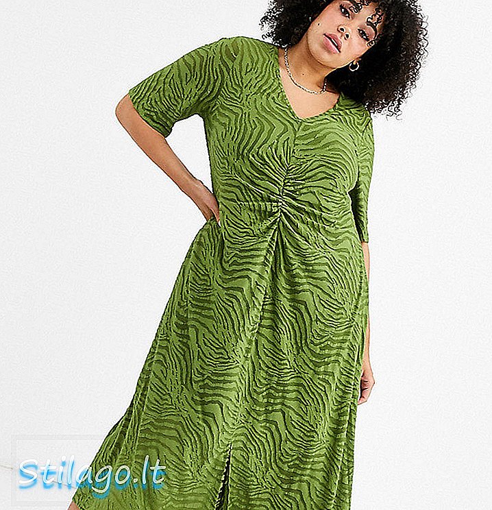 ASOS DESIGN Καμπύλη ζέβρα εξάντληση φούσκωμα στη μέση φόρεμα-πράσινο