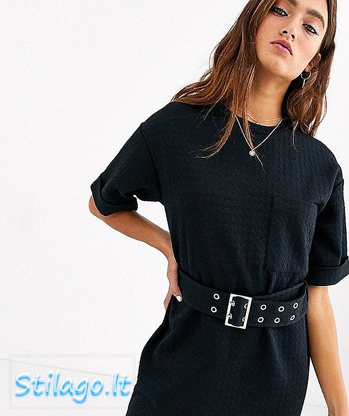 Robe t-shirt Bershka avec détail de ceinture en noir