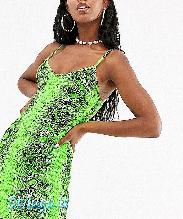 فستان كامي بتصميم ميني ديزاير من نيون بطباعة ثعبان أخضر