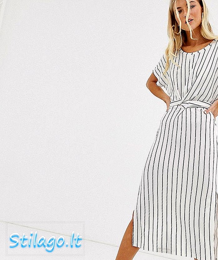 Bershka midi-jurk met gestrikte taille in wit