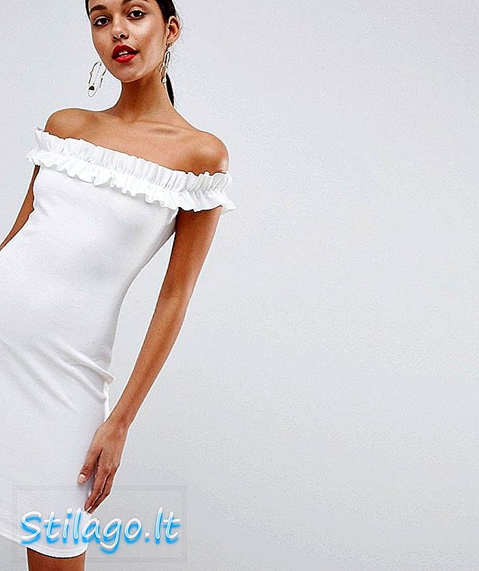 Vestit de carcassa amb detalls de voladís de Bardot, fortuna, indignant en blanc