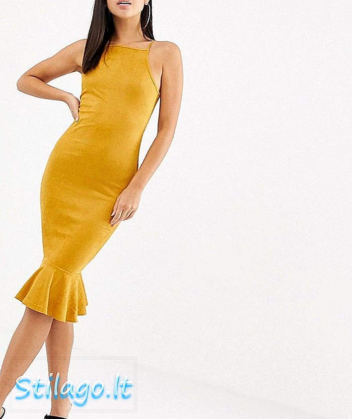 Сукня міді AX Paris з квадратним вирізом з оборками-жовтого кольору