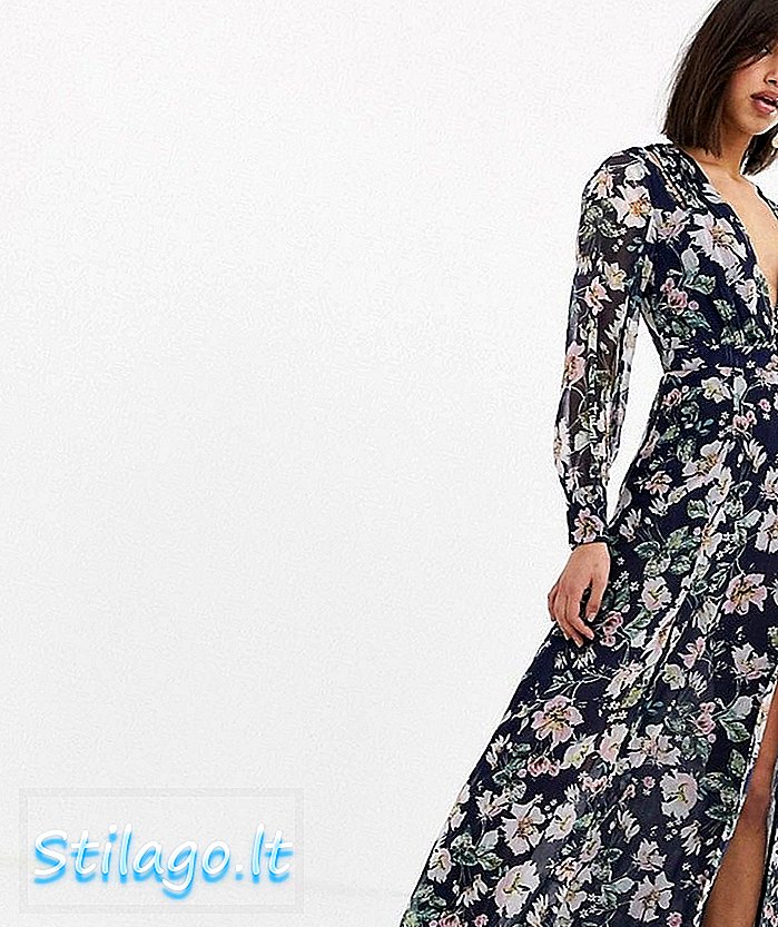 De Jetset Diaries fleur maxi-jurk met lange mouwen-Multi