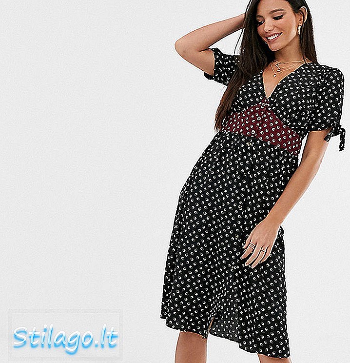 Brave Soul Vestido midi gracioso alto com painel floral misto - Multi