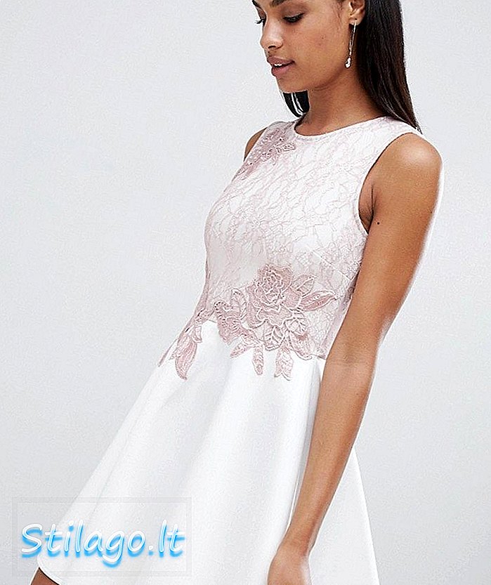 שמלת מחליקה ליפסי עם פרט תחרה - לבן