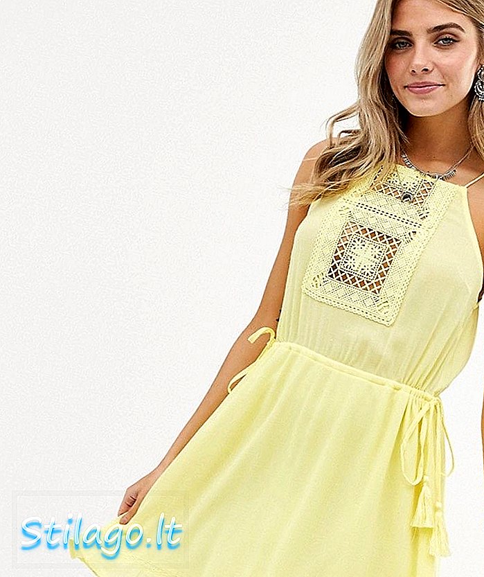 שמלת מחלף קאם עם קרם עם פרט סרוג - צהוב