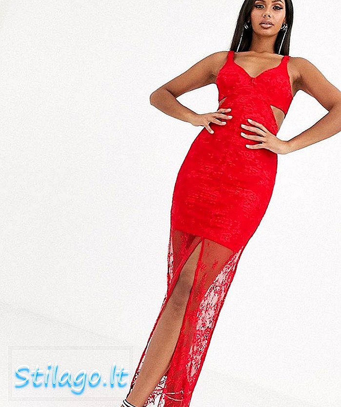 فستان ماكسي من الدانتيل ASOS DESIGN باللون الأحمر