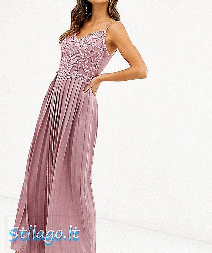 Little Mistress bersulam rok satin beadwork maxi dress-Pink