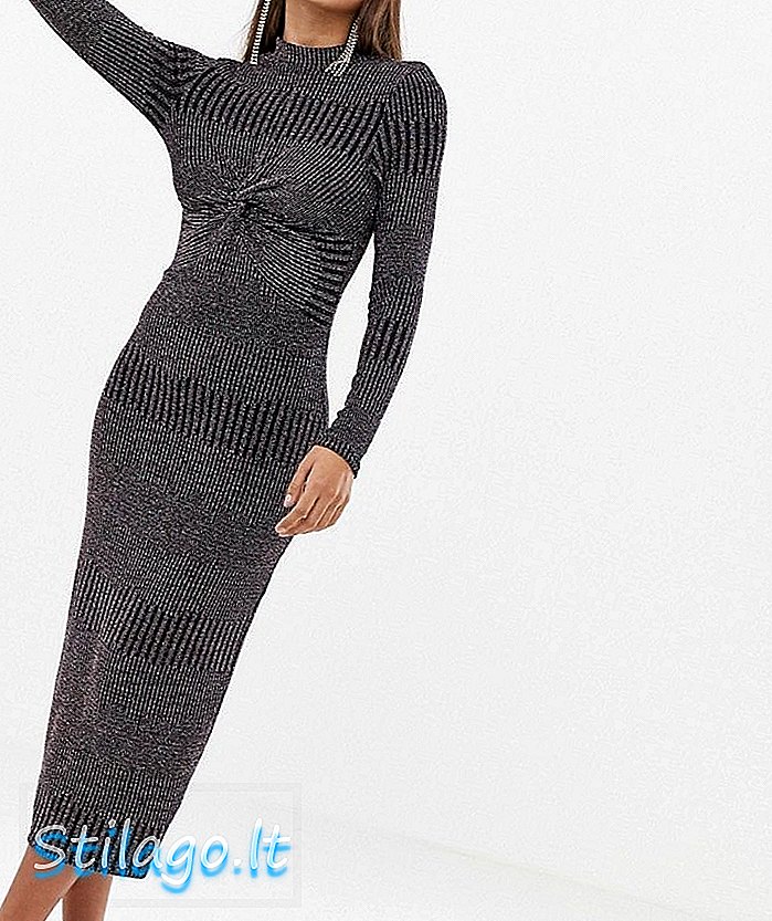 एएसओएस डिझाईन इंद्रधनुष्य मेटलिक ट्विस्ट फ्रंट मिडी ड्रेस-मल्टी