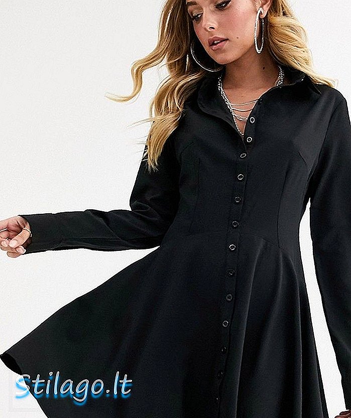 Rochie de cămașă cu mânecă lungă cu patinator Missguided în negru