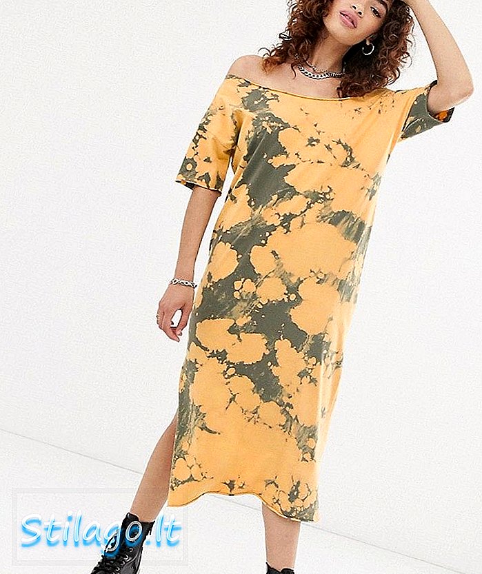 ASOS DESIGN Sukienka z odkrytymi ramionami i wiązaniem w barwniku Multi