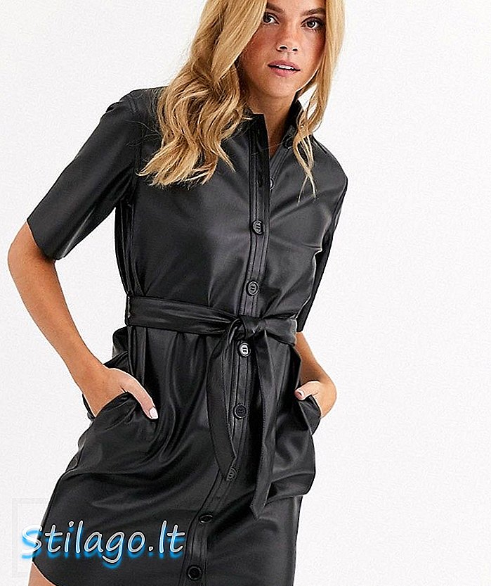 Vestido de camisa de couro falso Miss Selfridge em preto