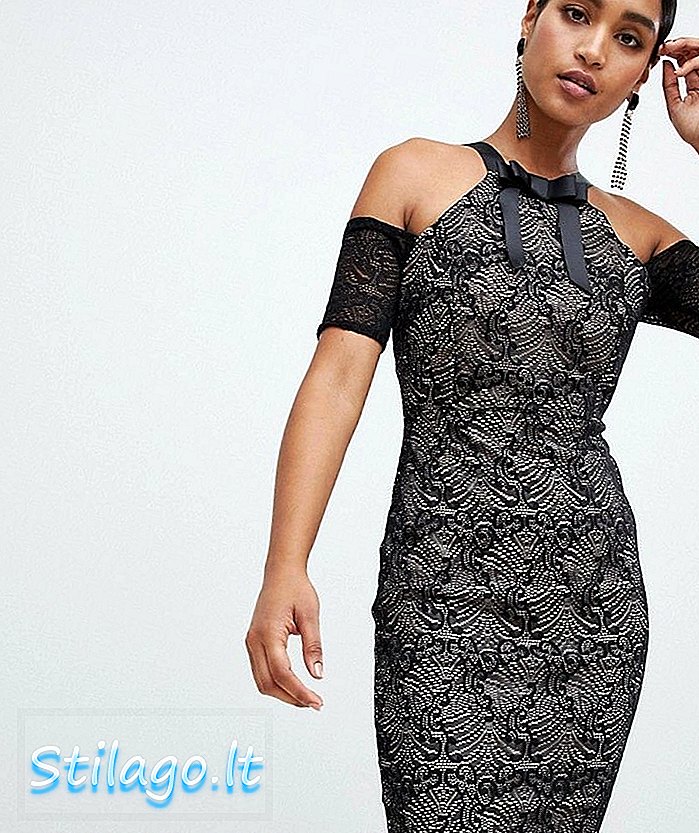 Ołówkowa sukienka midi z odkrytymi ramionami - Czarna