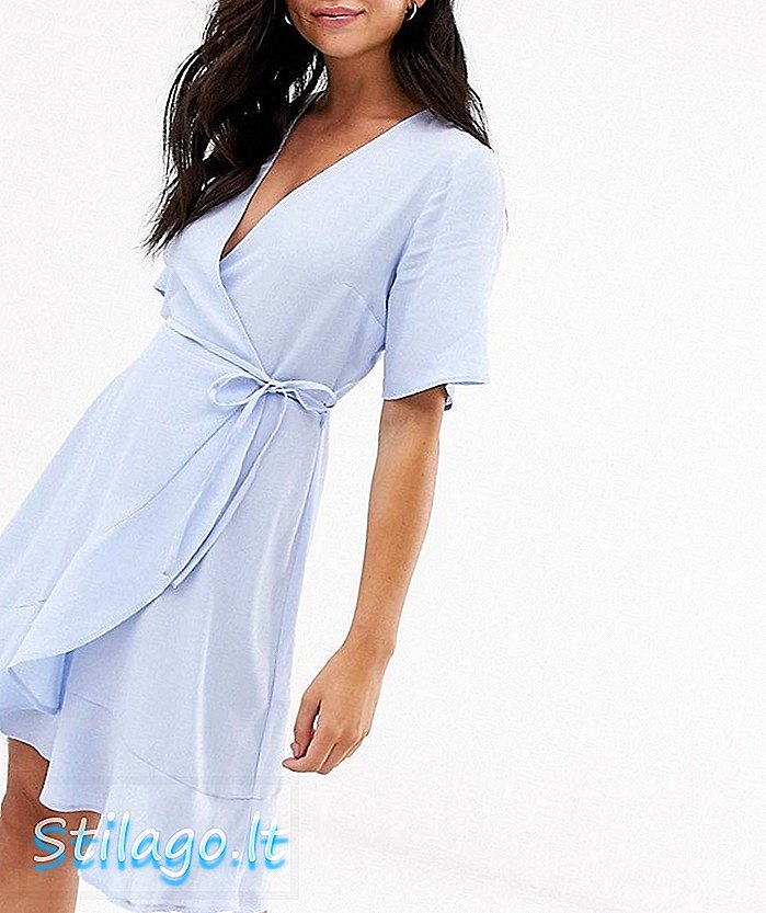 New Look ruffle hem mini wrap kjole i lyseblå