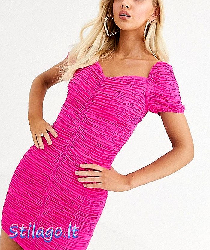 River Island ruširana mini haljina s duguljastim rukavima u ružičastoj boji