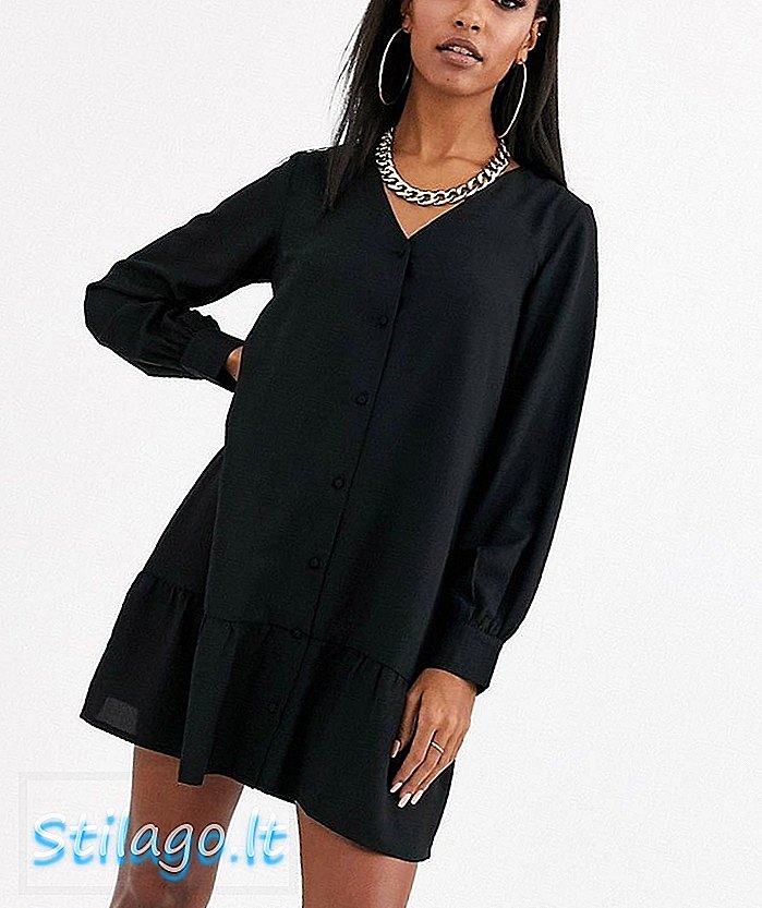 Boohoo - Robe chemise sans col boutonnée avec ourlet basque en noir