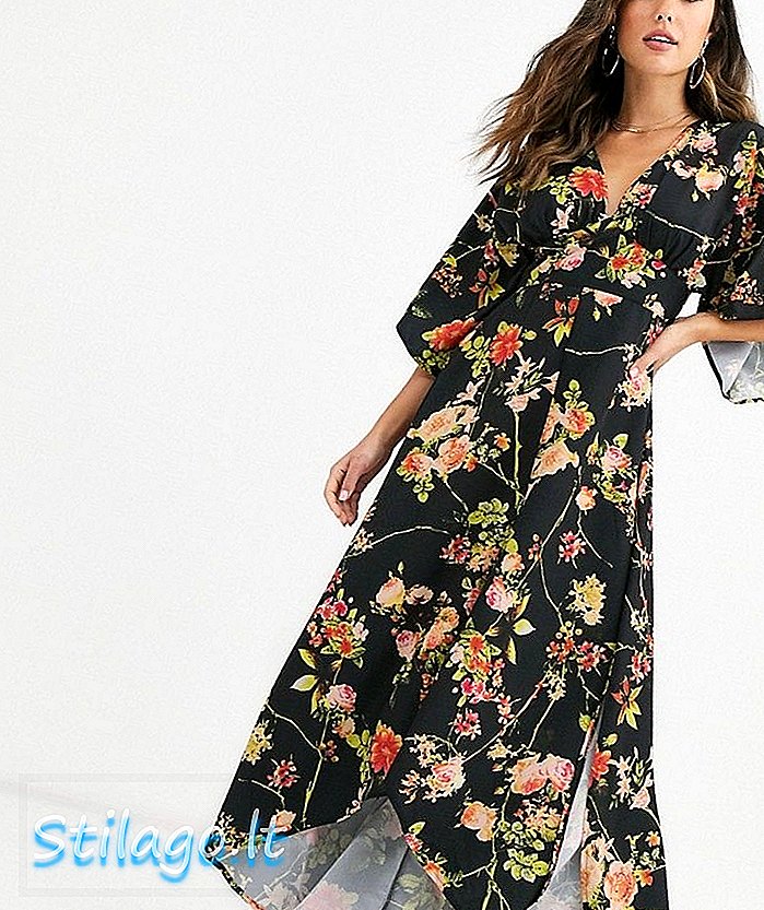 Μοναδικό 21 λουλουδάτο στυλ κιμονό maxi φόρεμα-Multi