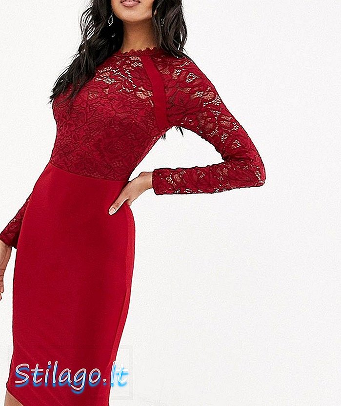 Girl In Mind кружевное платье с длинным рукавом - красное