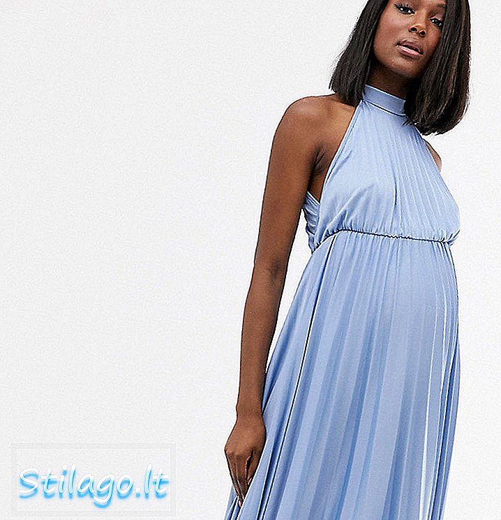 ASOS DESIGN Maternidade Halter plissado cintura vestido Midi-Azul