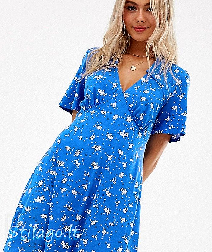 ditsy print-Multi의 칼라가있는 ASOS DESIGN 미니 티 드레스