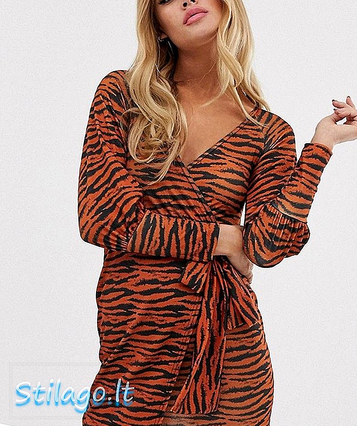 PrettyLittleThing membungkus gaun mini dengan print harimau-Multi